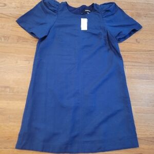 SugarLips NWT Blue Linen Dress With Short Puffy Sleeves  High Neckline Sheath